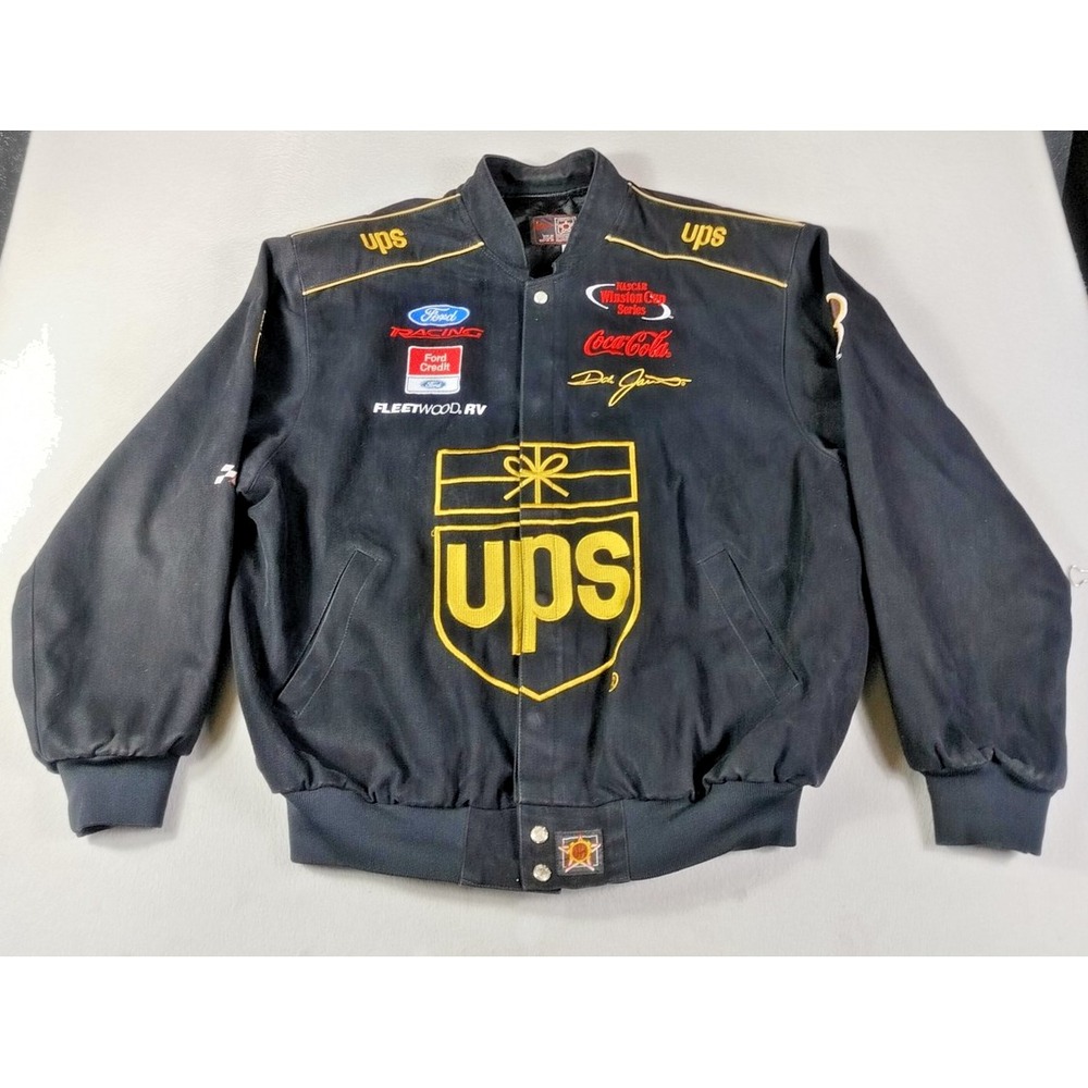 JH Design UPS Racing Jacket Mens 2XL Black NASCAR Dale Jarrett Vintage 88